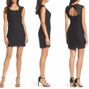 New! Adrianna Papell Black Back Cut Out Lace Sheath Mini Dress 27295